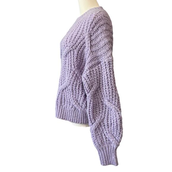 New LUSH NORDSTROM Women's Dusty Lavender Crew Neck Cable Knit Sweater Size M - Picture 2 of 4